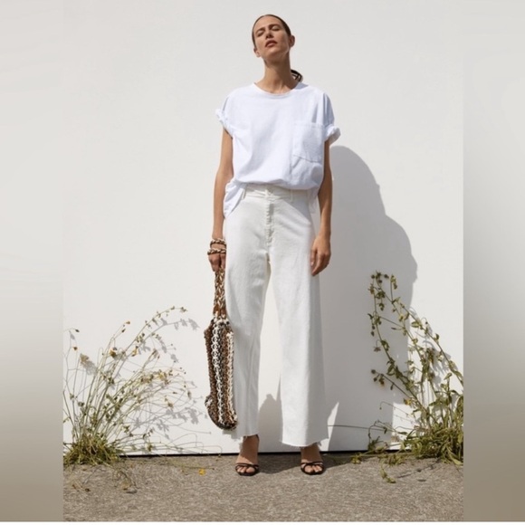 Zara The Marine Straight Wide Leg White High Waisted Jeans Sz 2 - Picture 3 of 11